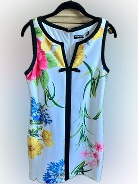 Karl Lagerfeld White Floral Party Dress with Black Trim